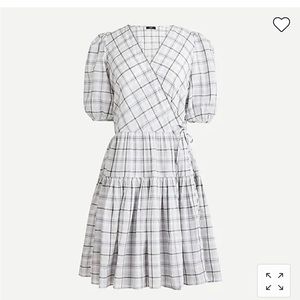 J. Crew Puff-sleeve cotton voile wrap dress in oyster plaid